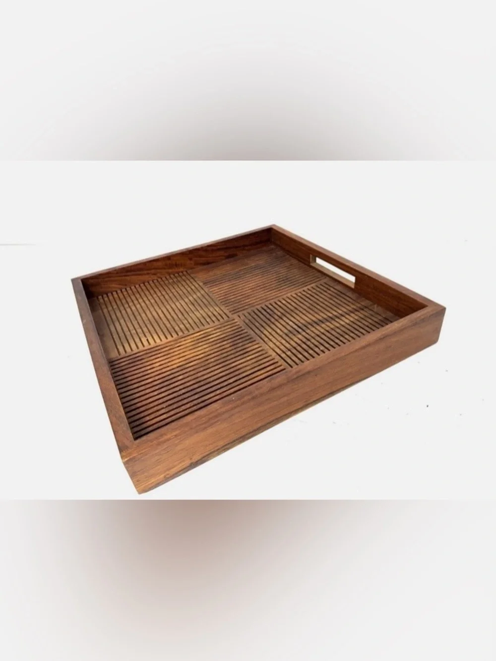 Vintage Crate&Barrel Shesham Wood Quadrant Tray in Brown 18x18